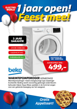 Beko warmtepompdroger B3T6823WS2 499,-