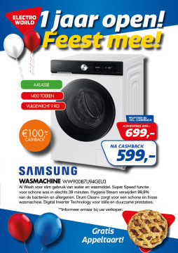 Samsung wasmachine WW90DB7U94GEU3 na cashback 599,-