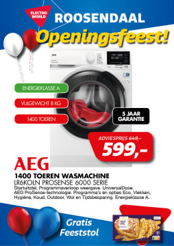 AEG 1400 TOEREN wasmachine LR6KOLN PROSENSE 6000 SERIE